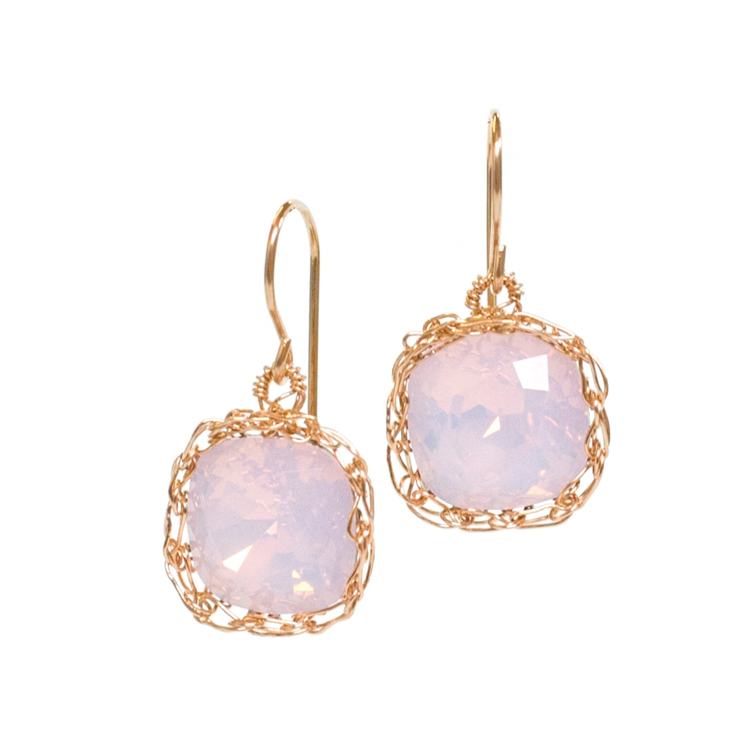Pink crystal earrings pastel dangle earring gold wire