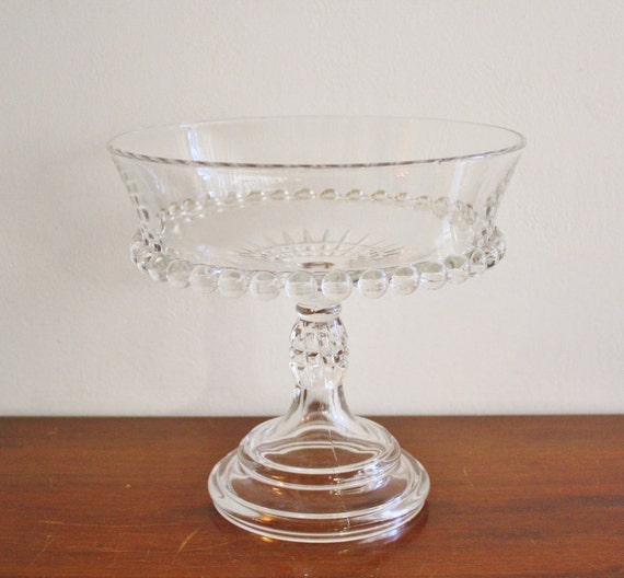 Vintage clear glass pedestal bowl compote