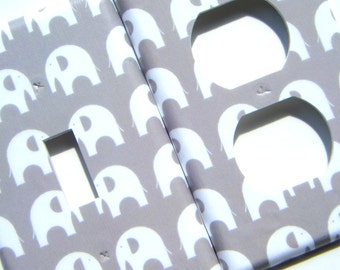 Light Switch Cover Outlet Cover Switchplate -- Grey and White Elephants