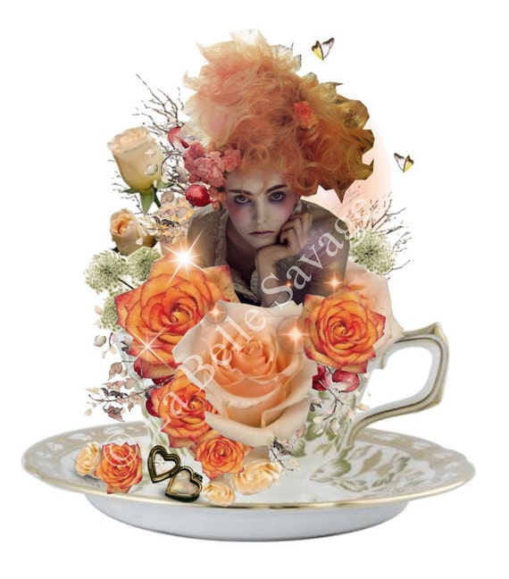 FREE Shipping - FRAMED PRINT  Tea Time Digital Collage