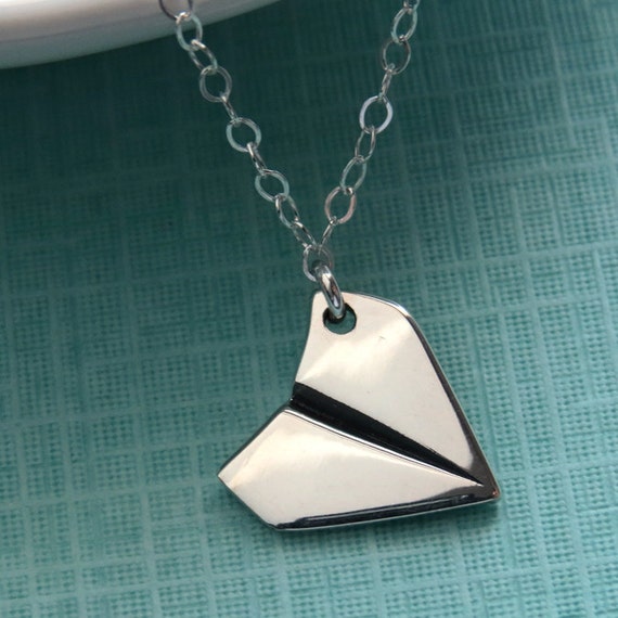 Origami Airplane Necklace Sterling Silver Plane Charm Airplane Jewelry ...