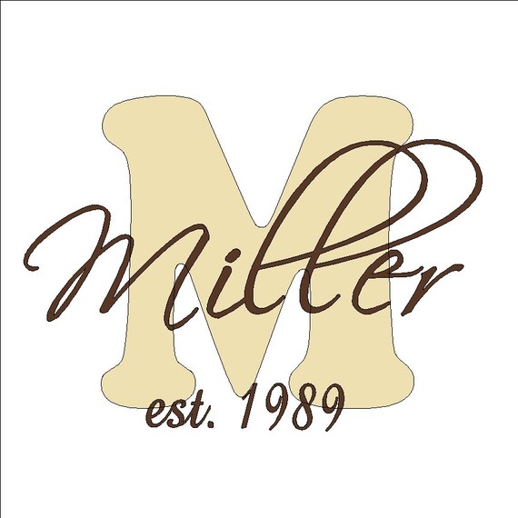 Monogram with family name and established date vinyl decal two