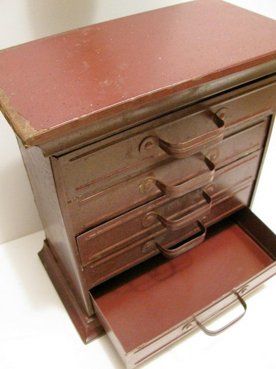 Vintage Metal Chest of Drawers Industrial Primitive Storage