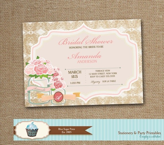 Mason Jar Rustic Bridal Shower Invitation, Shabby Chic Bridal Shower Invitation, Burlpa and Lace Bridal Shower Invitation Il_570xn