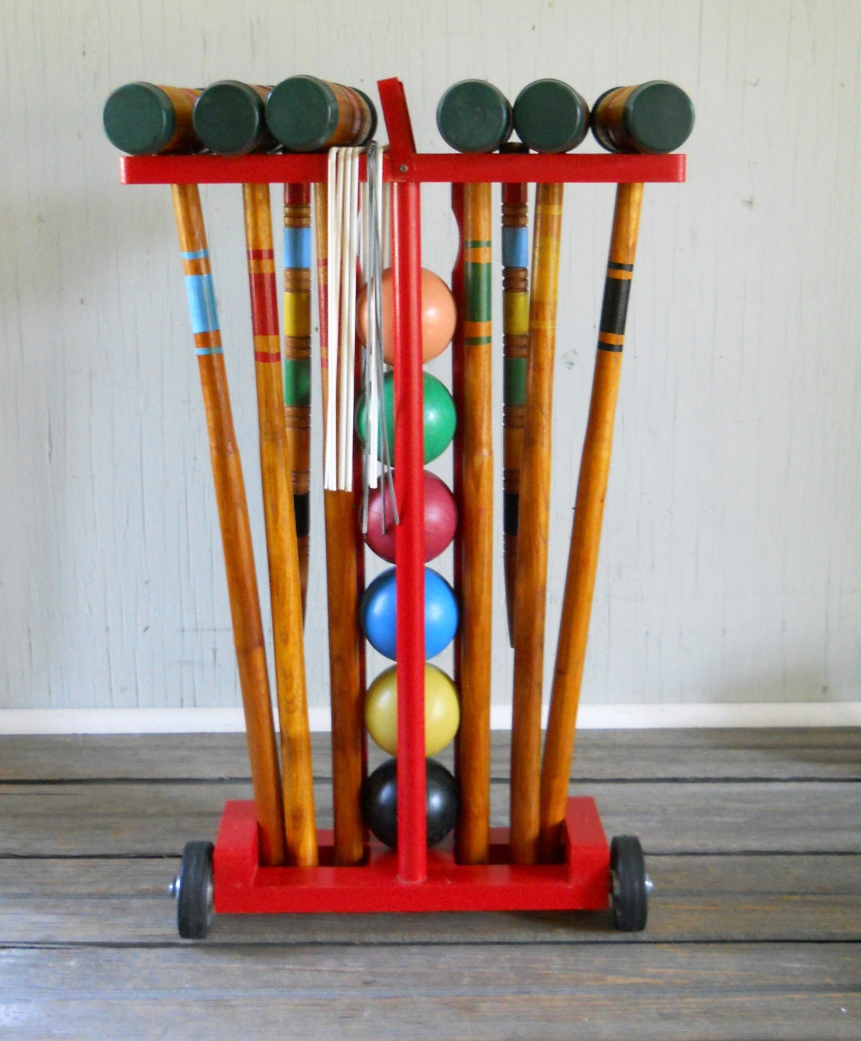 Vintage Croquet Set Wood Frame