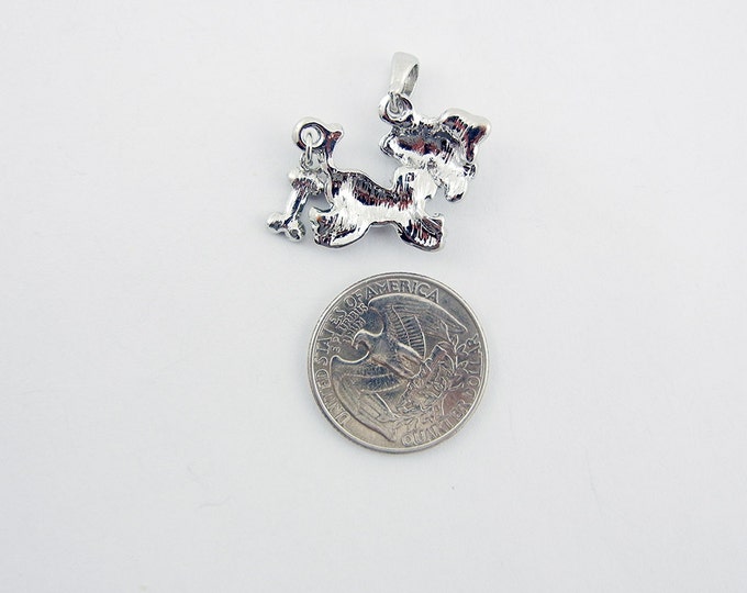 Silver-tone Rhinestone Encrusted Dog Pendant with Bone