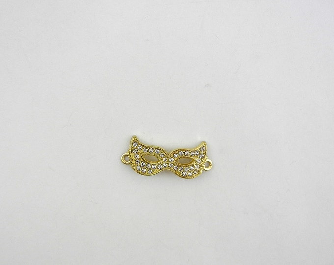 Small Double Link Gold-tone Mask Charm with Rhinestones