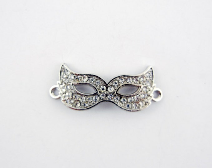 Small Double Link Silver-tone Mask Charm with Rhinestones