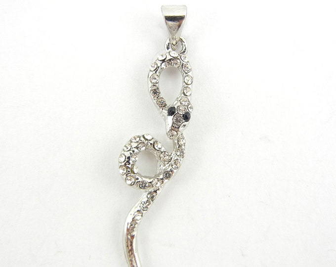 Thin Silver-tone Rhinestone Snake Pendant