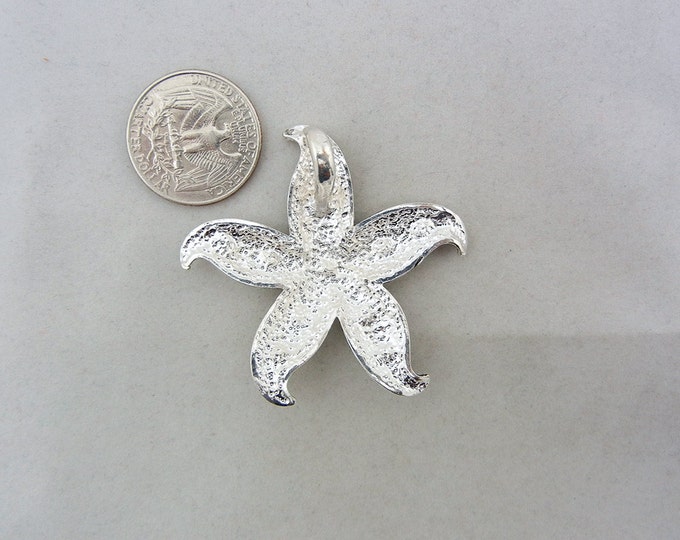 Starfish Pendant Antique Silver-tone Textured with Rhinestones