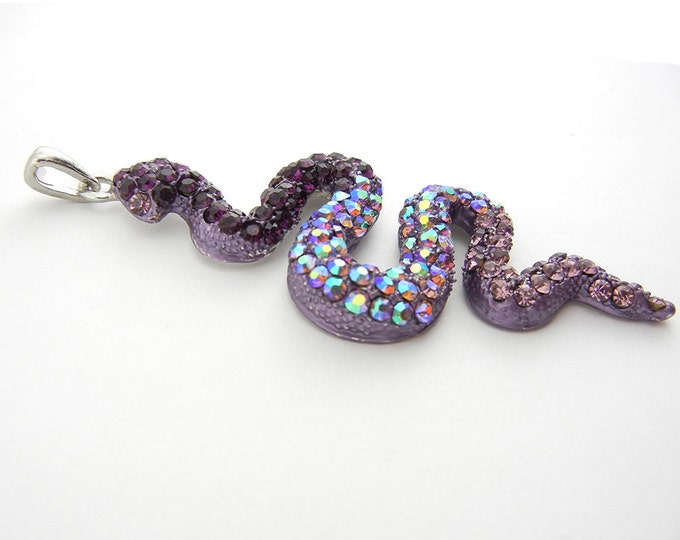 Silver tone Snake Pendant with Purple Amethyst Ombre Rhinestones