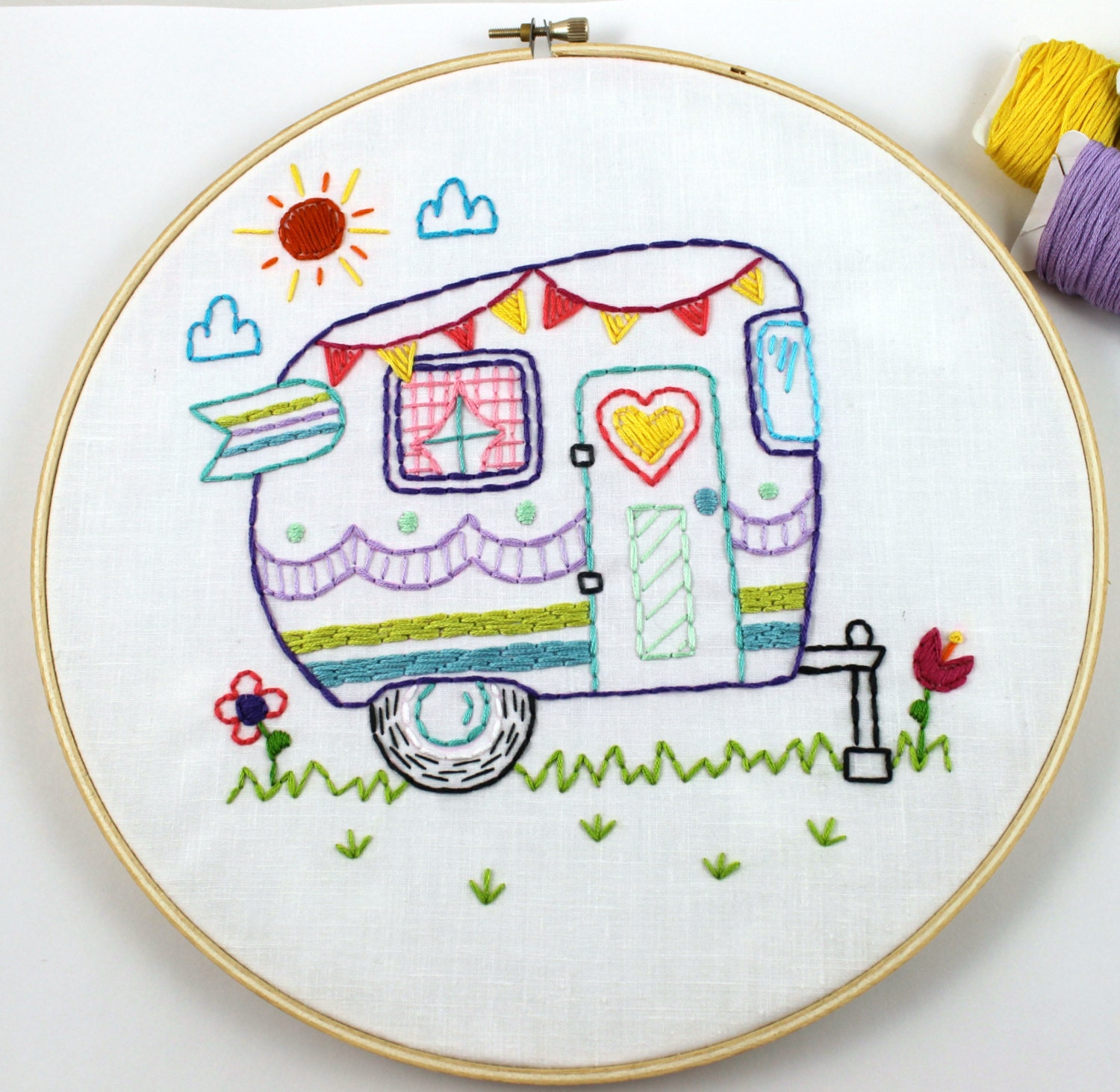 Retro Camper Summer Camp Travel Hand Embroidery PDF Pattern