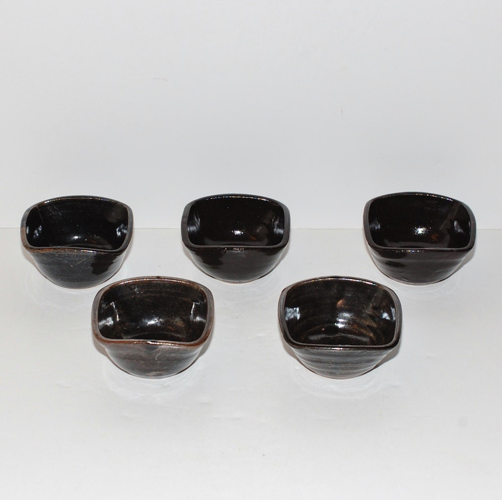 Japanese Mingei Pottery Tenmoku Stoneware Tea Bowls, Set of 5 Haute Juice