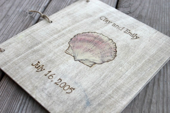 Custom Wedding Guest Book - Scallop Shell- Beach Wedding by LazyLightningArt