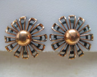 Flower Copper Earrings Screw Vintage