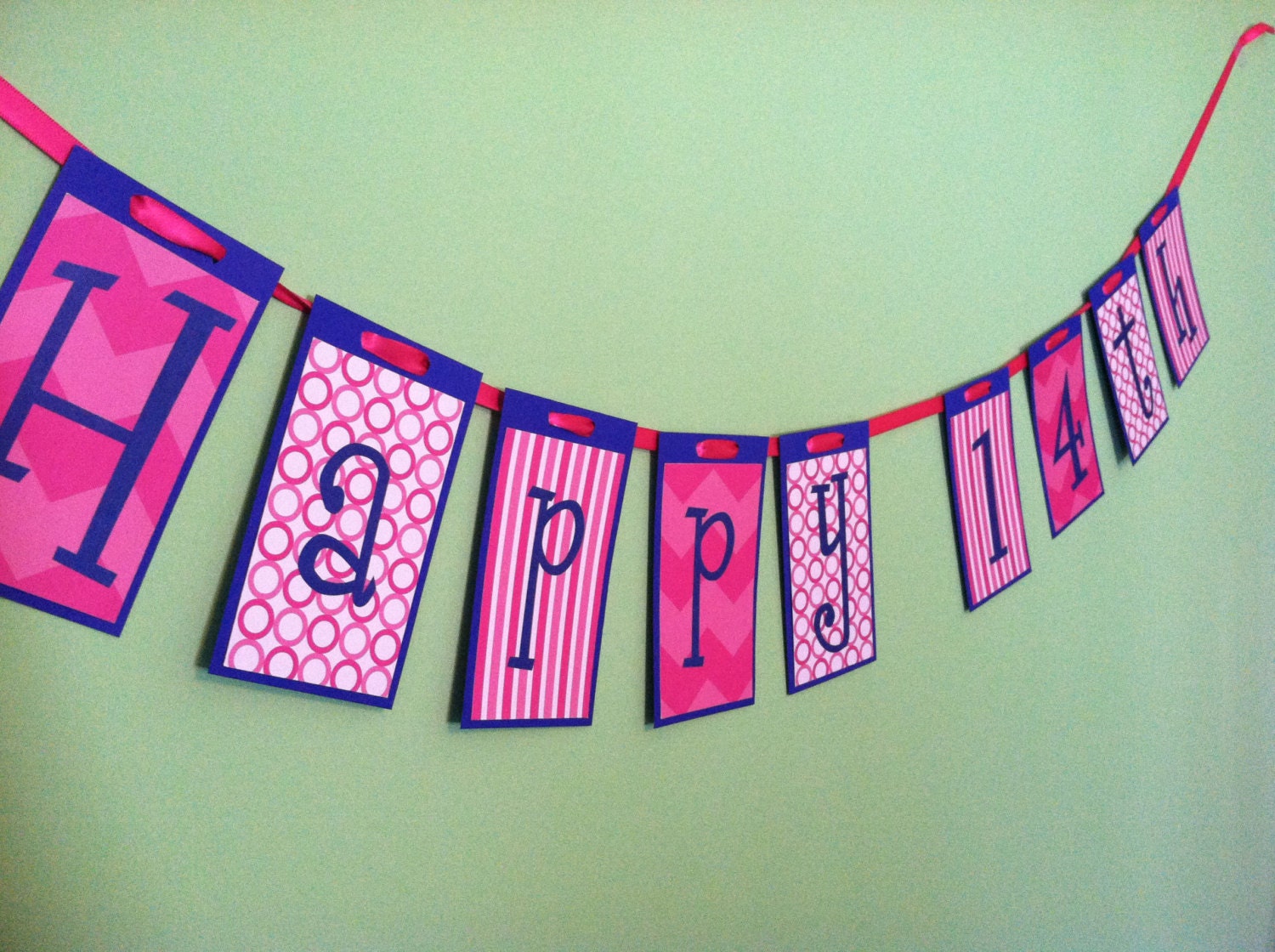 Happy Birthday Bright Pink/Light Pink/White Chevron by purplechloe