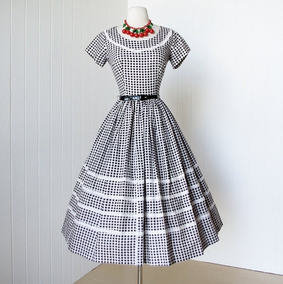 vintage 1950's dress ...classic BLACK & WHITE GINGHAM
