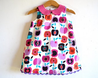 HALF APPLE girl dress and bloomers back to school outfit, apples girls dress, toddler dress, party dress, back to school, baby girl dress