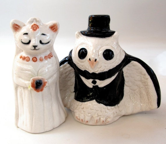 Ceramic Owl and Pussycat Wedding  Cake  Toppers  Next  Day 