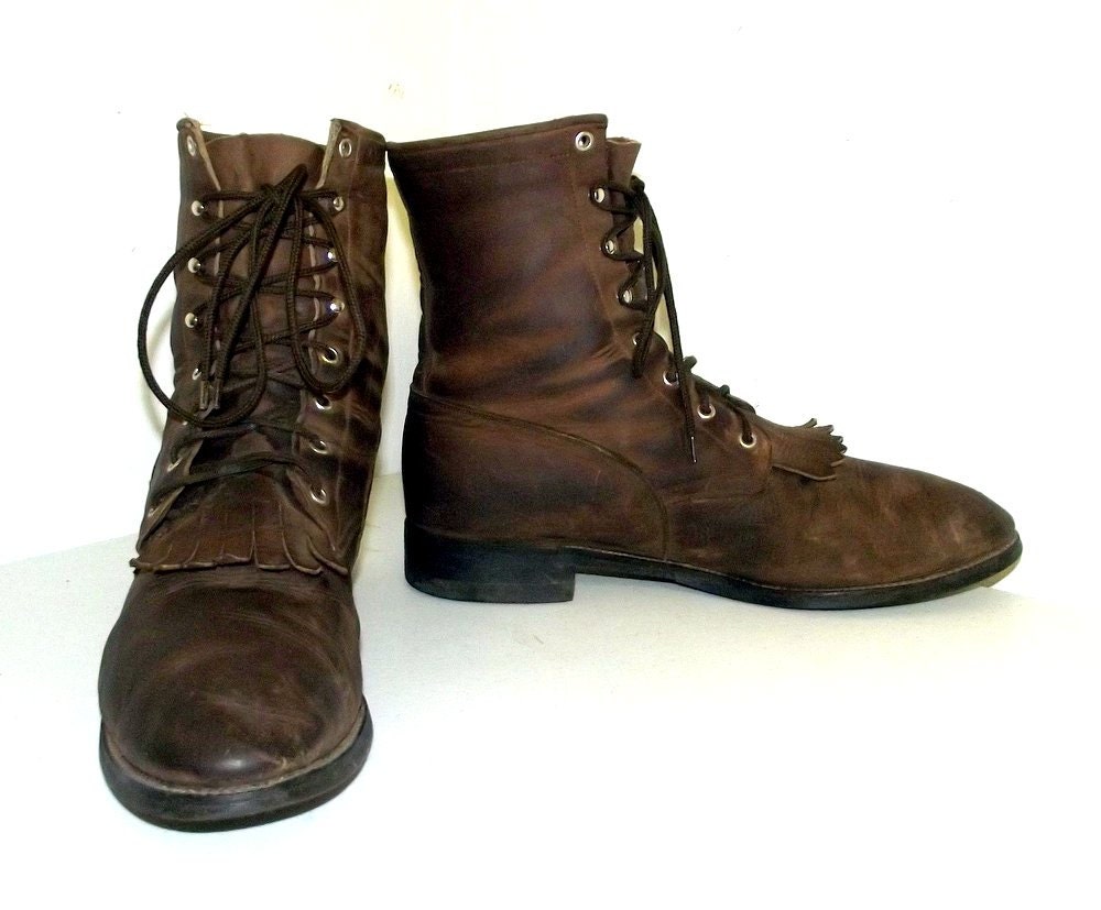 Brown Lace Up Roper Cowboy Boots Tony Lama brand size