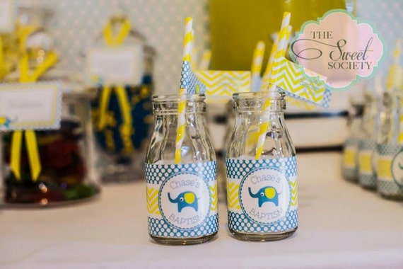 ELEPHANT CHEVRON DOT Printable Drink Wraps - Blue and Yellow Il_570xn