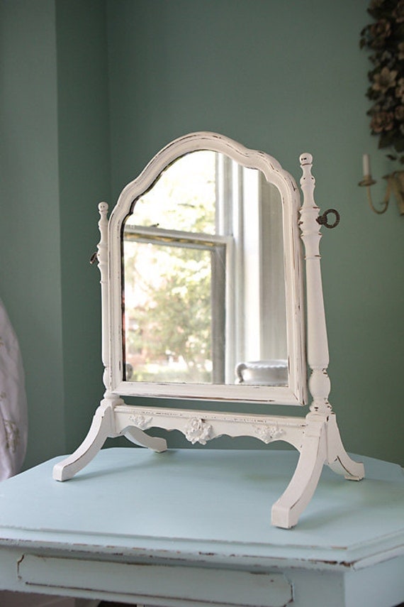 table top mirror shabby chic white distressed antique standing