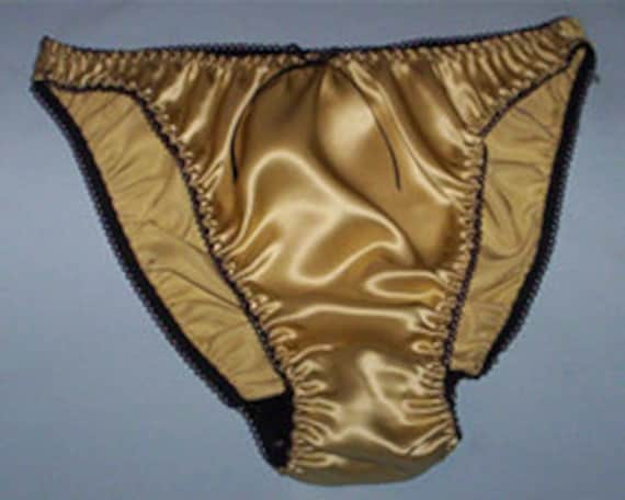 Gold silk satin panties available in UK sizes 8 20