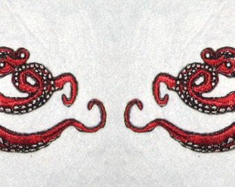 Small Pair Octopus Iron on Patch in Red