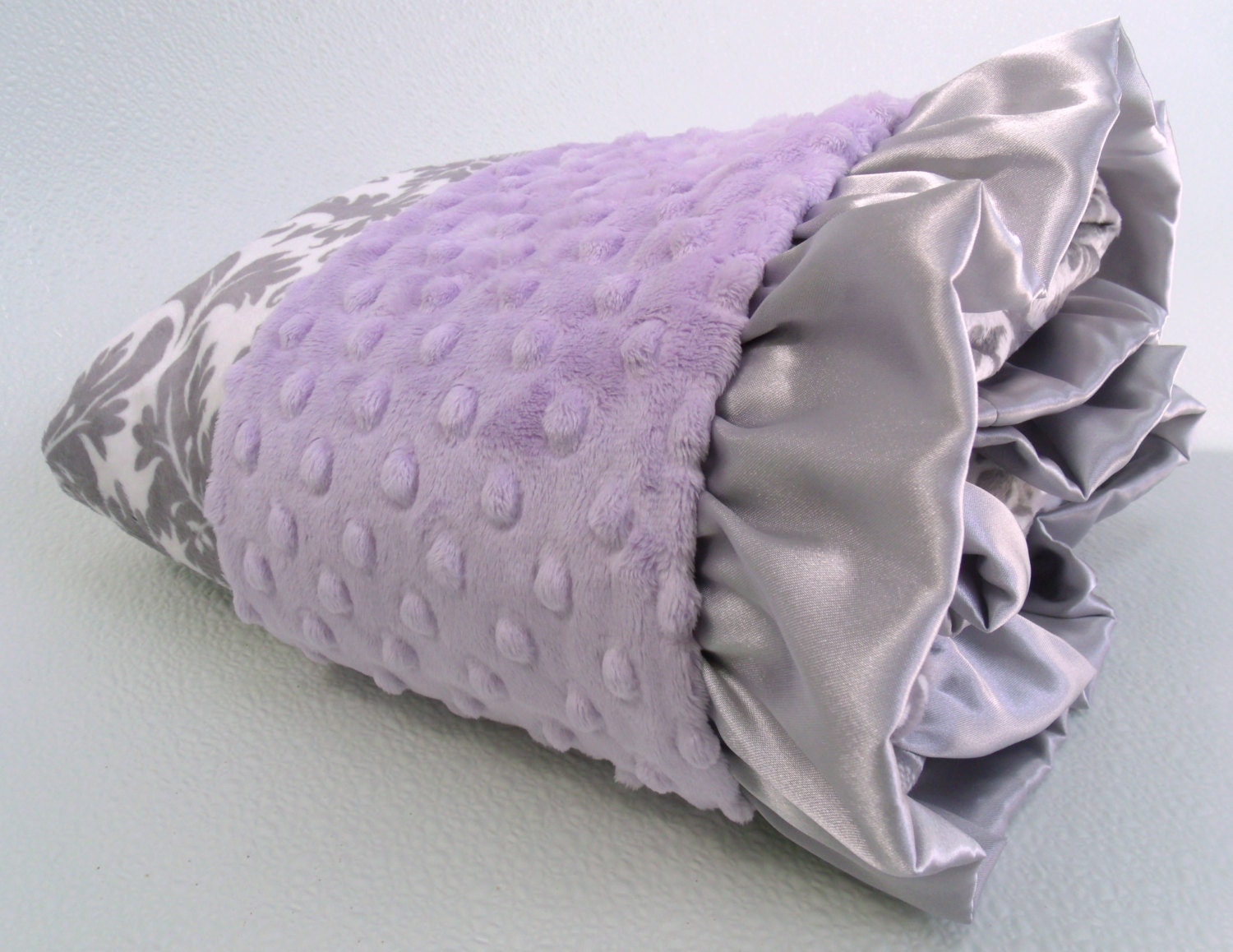 SALE Lavender and Gray Damask Minky Baby Blanket Can Be