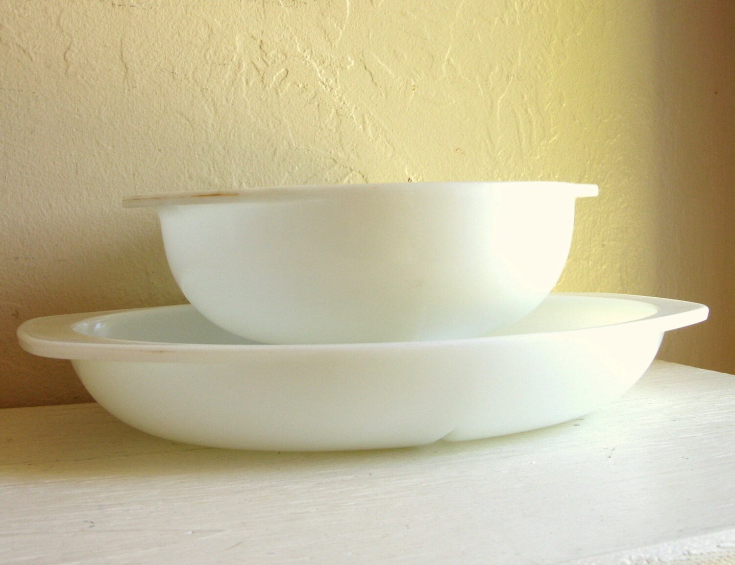 Pair of Large All White Pyrex Dishes Oven Safe by ShabbyNChic