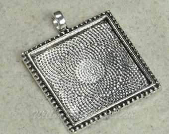 20 pcs 1 Inch Square Pendant Trays Antique Silver with Ornamental Edge (25mm pendant tray) (19-12-272), Blank Bezel Cabochon Setting