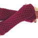 Bohemian lattice design fingerless gloves, merlot, long length cosy winter wrist warmers, hand knit in pure merino wool - READY TO SHIP