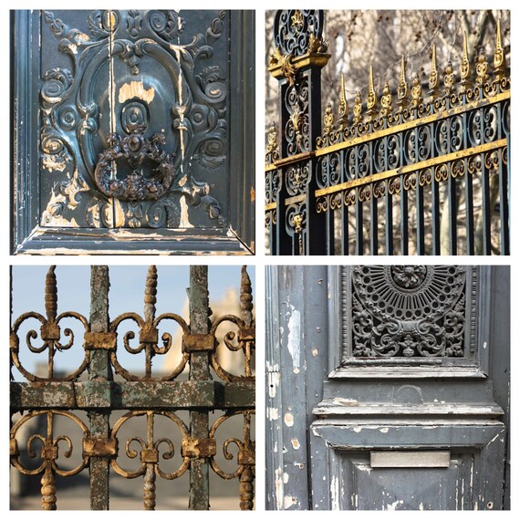 Items similar to Paris Photography Set of 4 blue and gold photographs