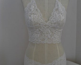 Bralette Fitted Cami in Ivory Stretch Lace with Matching Boy Short Style Panties