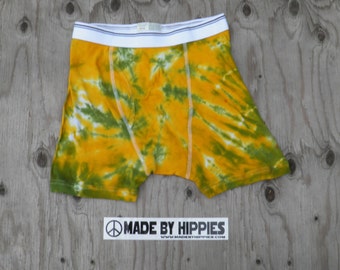 Green and Yellow Spiral Tie Dye Underwear (Faded Glory Boxer Briefs Size S) (One of a Kind)