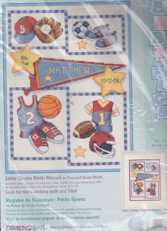 Little Sports Birth Record Kit Baby Boy Cross Stitch Birth