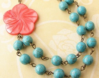 Turquoise Jewelry Coral Necklace Multistrand Necklace Beaded Necklace Turquoise Necklace by Zafirenia
