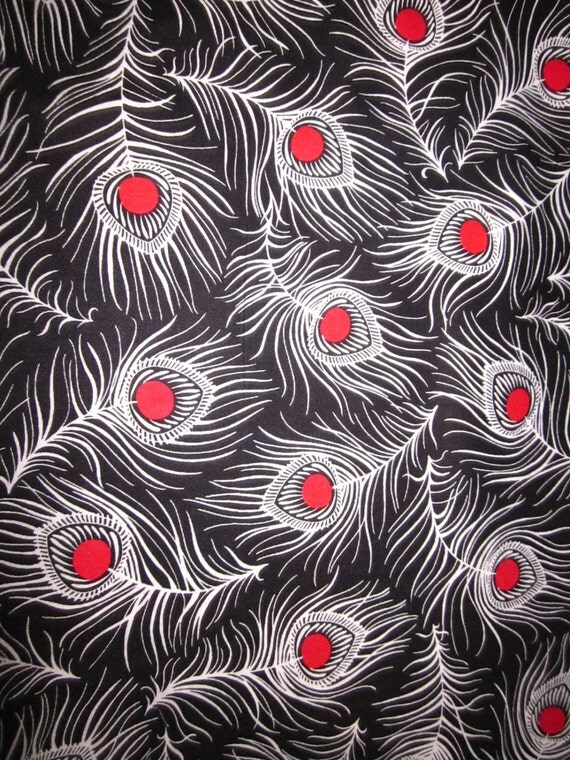 Robert Kaufman Black and Red Peacock Feather Fabric by mirthepir