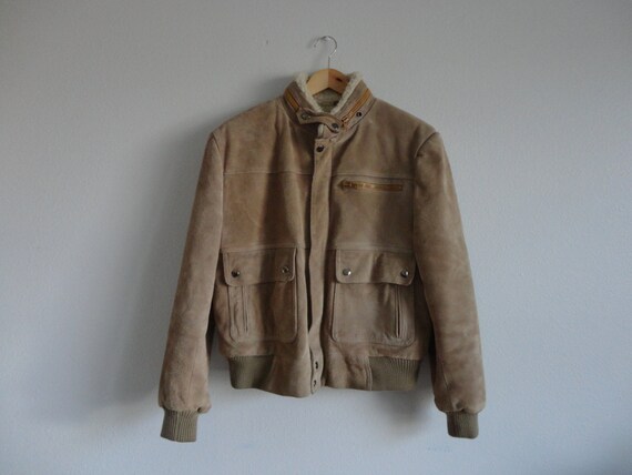 VINTAGE suede LEATHER sherpa lined bomber JACKET women's