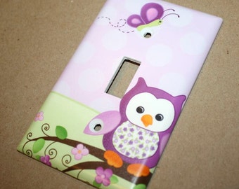 Purple Owl Girls Bedroom Single Light Switch Cover LS0053