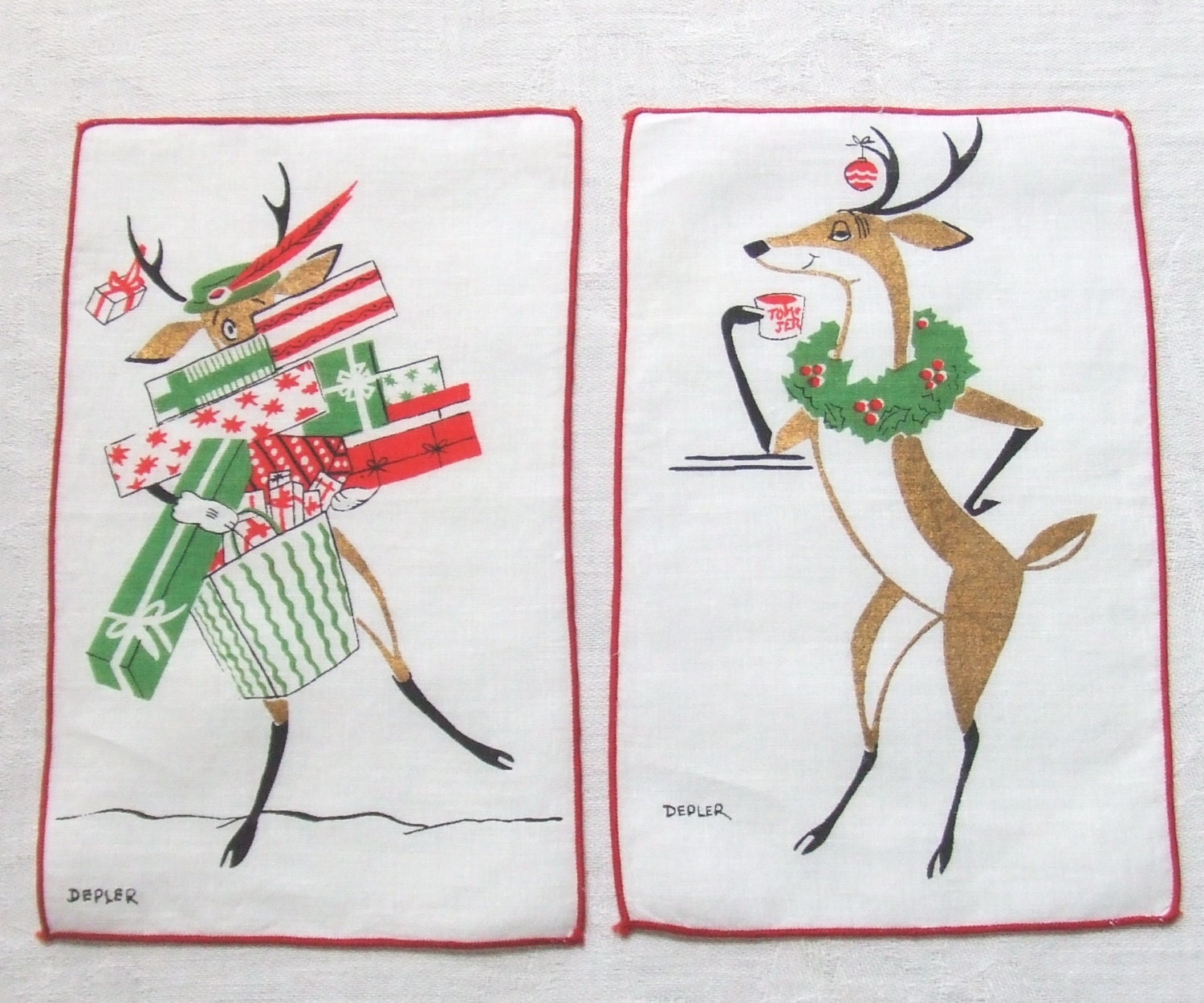 6 Christmas Cocktail Napkins Reindeer by Depler