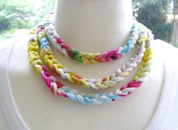 Crochet Layered Necklace Tie Dye TShirt Yarn by meiguidesigns