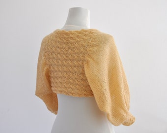 Bridal Bolero, Wedding Jacket, Knit Shrug, Mohair, Champagne Cardigan