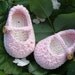 Crochet baby booties mary janes shoes pastel pink and ivory / size 0/3 months / ready to ship with gift box