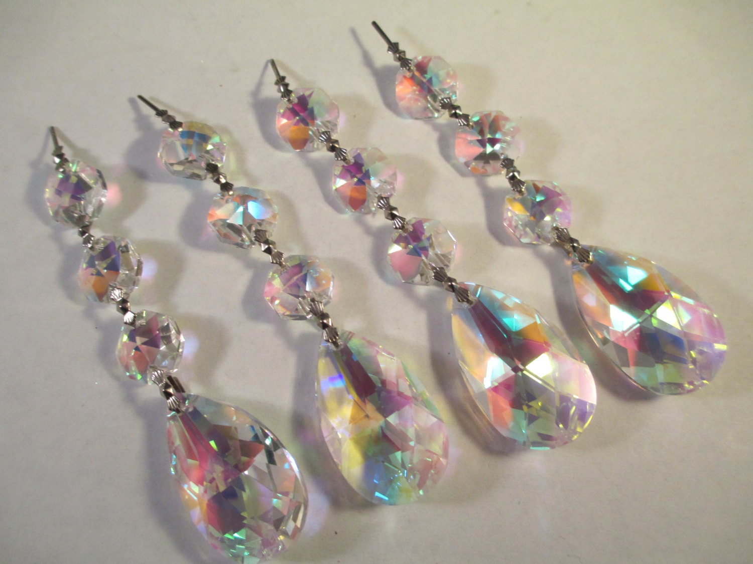 4 AB Chandelier Crystals Prisms Triple Bead 38mm Crystal