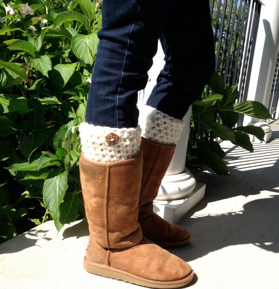 Items similar to Crochet Leg Warmers, Boot Cuffs, Cream, Coconut