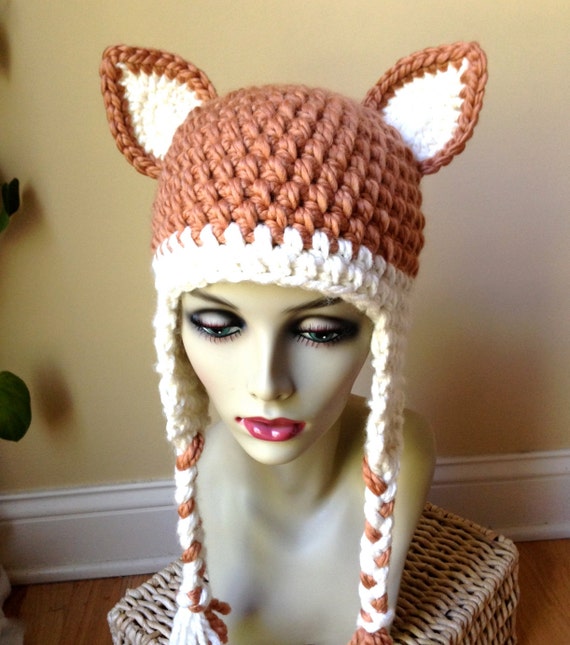 girl crochet gifts Woman Hat, Ears Fox Crochet Beanie Girls Teens Animal Hat, Women Hat