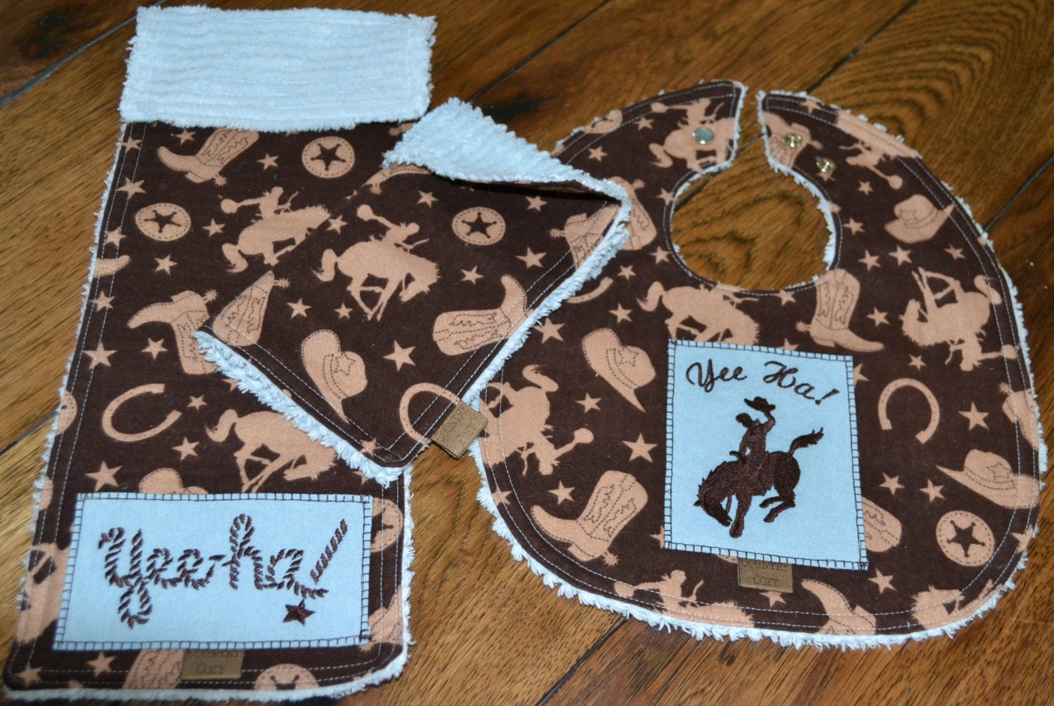 Cowboy Baby Bib Burp Cloth Washcloth Gift Set