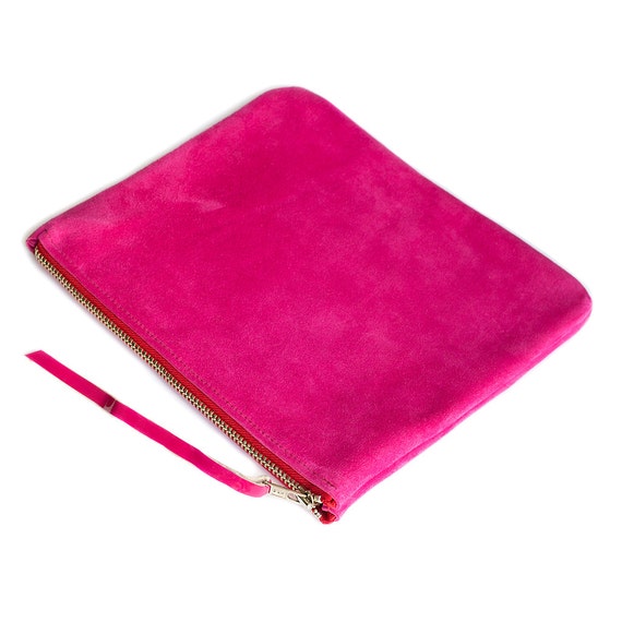 Items similar to PINK suede Leather Clutch 8 inch, every day purse ...