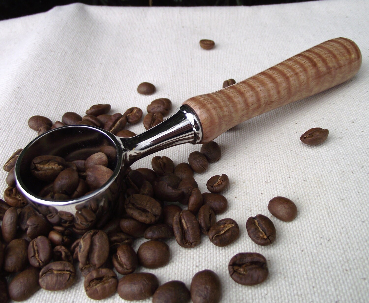 Chrome Coffee Scoop with Hand Turned Anegre Wood Handle Wood